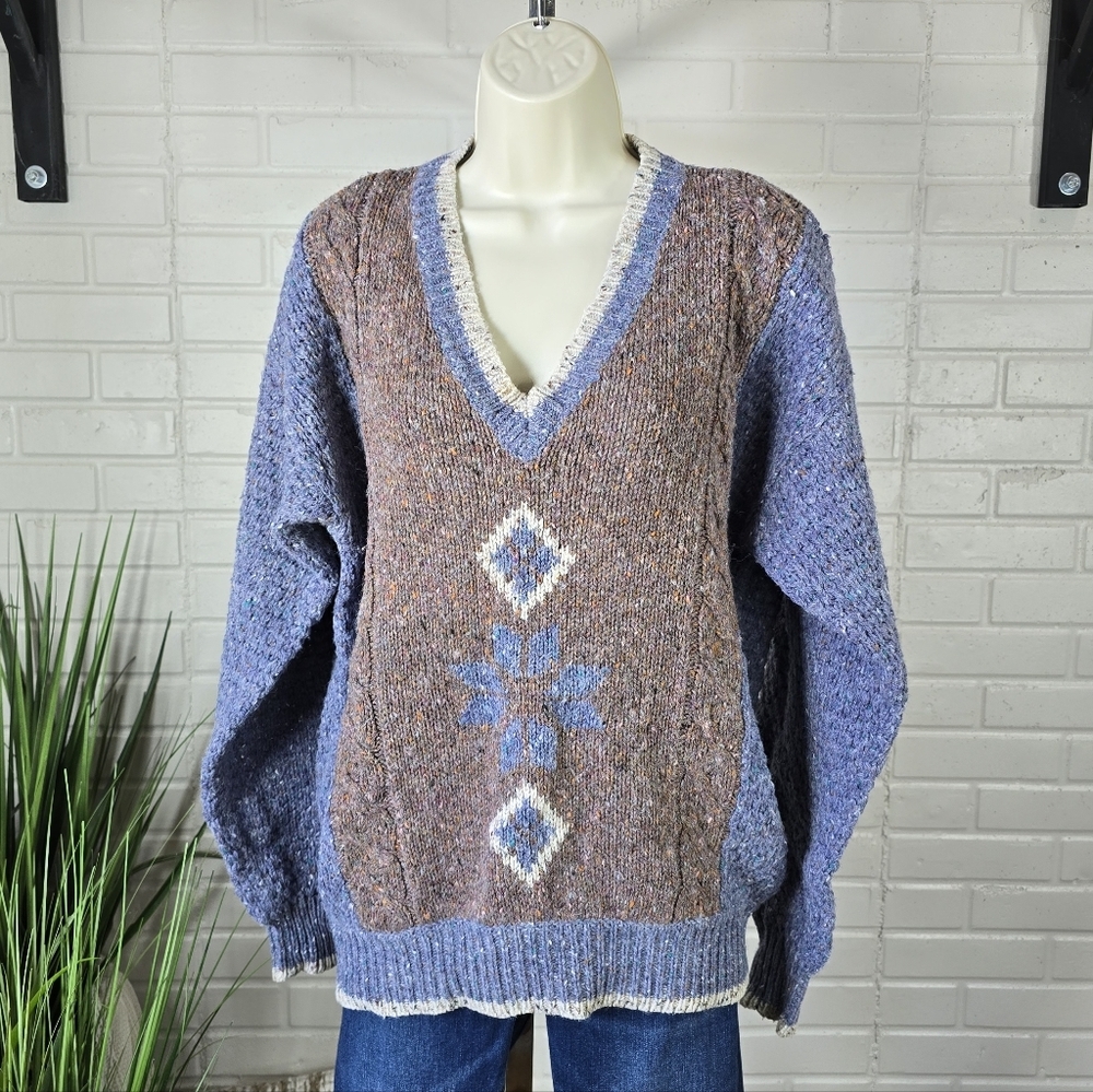 Vintage Timbre Southwestern Vneck Knit Sweater Large